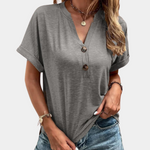 Roxane – Luchtige Zomertop voor Dames met Verfijnde V‑hals, Ademend Lightweight‑materiaal en Relaxte Pasvorm; perfect voor stijlvolle, koele zomerlooks.