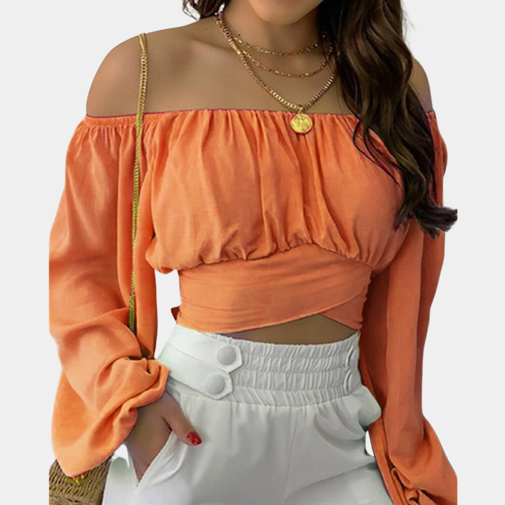 Off-Shoulder Blouse met Lange Mouwen voor Dames – Luchtige Zomerse Stijl, Elegant en Comfortabel voor Warme Dagen en Casual Chic Looks.