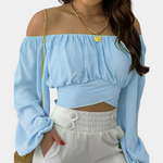Off-Shoulder Blouse met Lange Mouwen voor Dames – Luchtige Zomerse Stijl, Elegant en Comfortabel voor Warme Dagen en Casual Chic Looks.