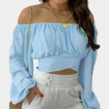 Off-Shoulder Blouse met Lange Mouwen voor Dames – Luchtige Zomerse Stijl, Elegant en Comfortabel voor Warme Dagen en Casual Chic Looks.