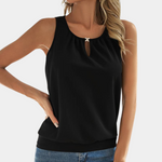 Jozefina – elegante mouwloze damestop in luchtige, lichtgewicht stof met flatterende, getailleerde pasvorm; perfecte zomerse basic voor stijlvolle, koele outfits.