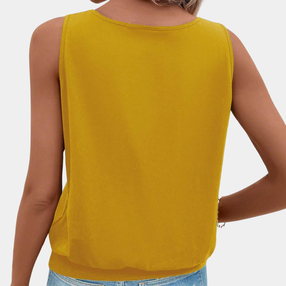Jozefina – elegante mouwloze damestop in luchtige, lichtgewicht stof met flatterende, getailleerde pasvorm; perfecte zomerse basic voor stijlvolle, koele outfits.