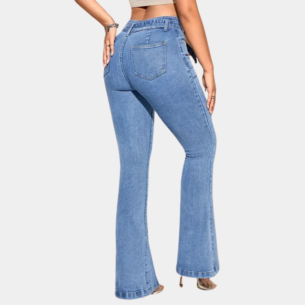 Damesjeans met hoge stretch en wijde pijpen – zomerse editie van lichtgewicht, ademende denim voor optimale comfort en trendy uitstraling.