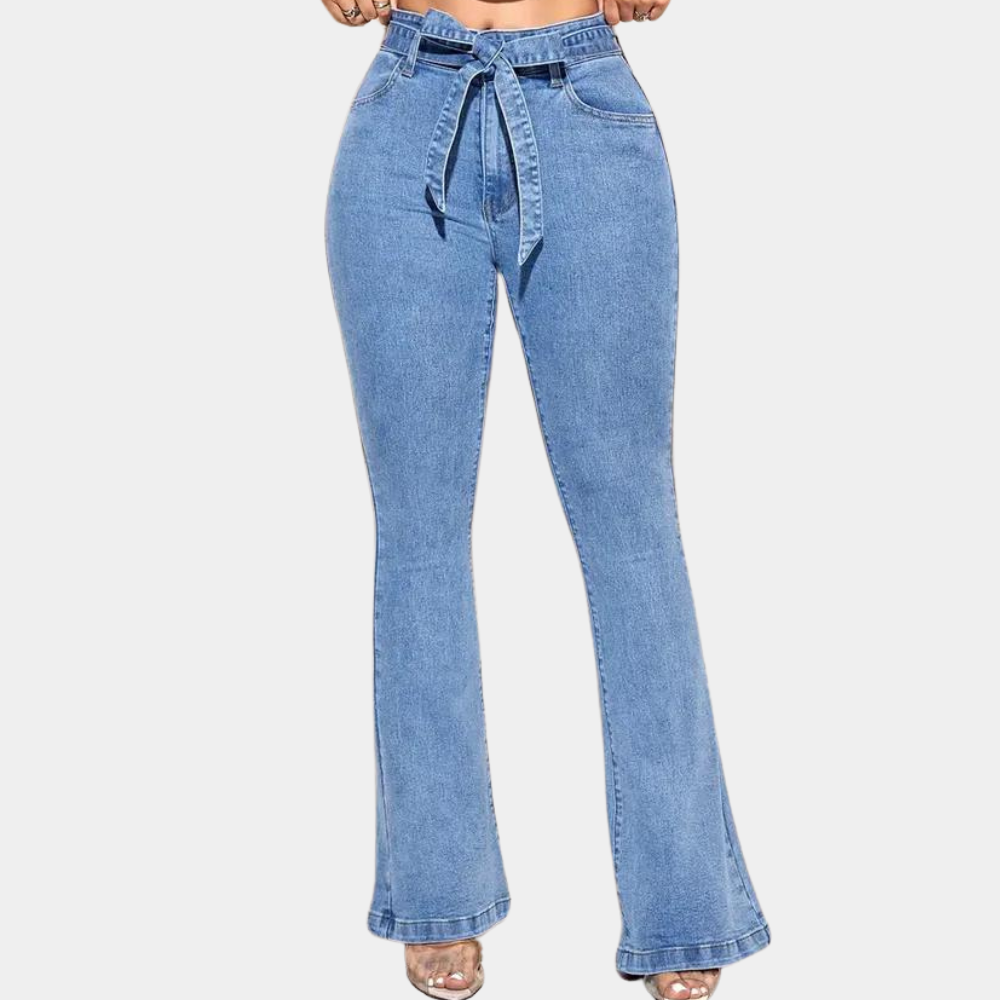 Damesjeans met hoge stretch en wijde pijpen – zomerse editie van lichtgewicht, ademende denim voor optimale comfort en trendy uitstraling.