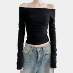Off‑Shoulder Damestop met Lange Mouwen voor de Zomer – Luchtig, Elastisch en Schoudervrij Design dat elegantie combineert met verkoelend comfort voor trendy warm‑weer outfits.
