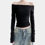Off‑Shoulder Damestop met Lange Mouwen voor de Zomer – Luchtig, Elastisch en Schoudervrij Design dat elegantie combineert met verkoelend comfort voor trendy warm‑weer outfits.