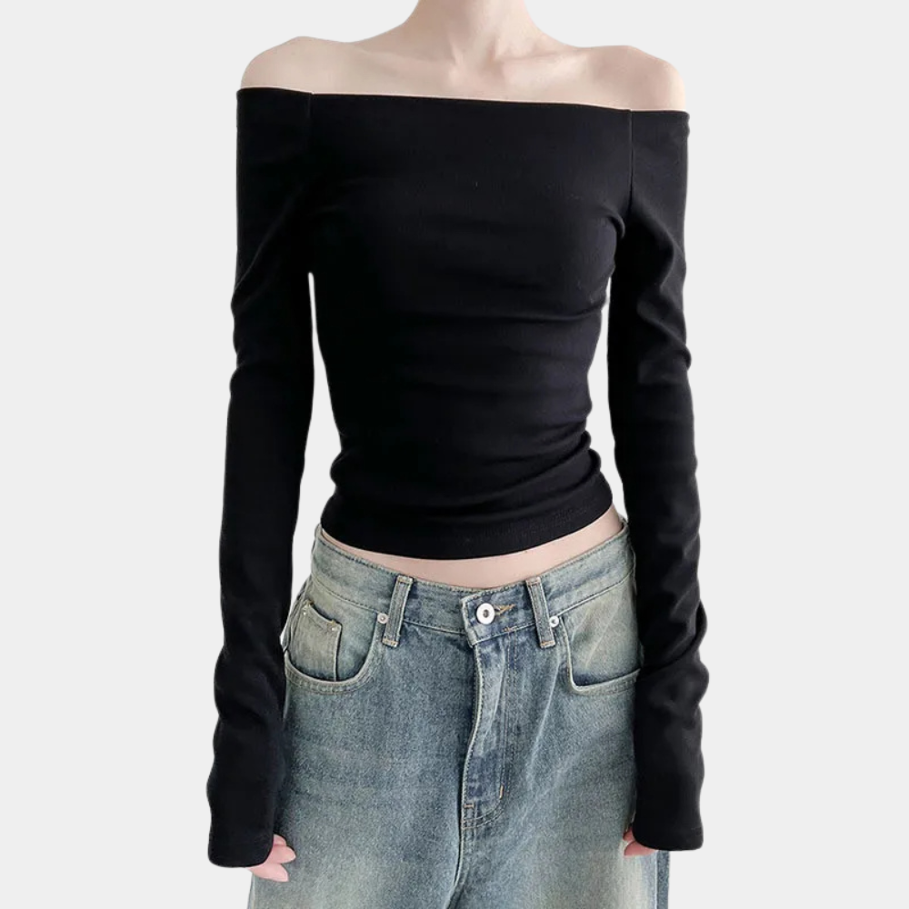 Off‑Shoulder Damestop met Lange Mouwen voor de Zomer – Luchtig, Elastisch en Schoudervrij Design dat elegantie combineert met verkoelend comfort voor trendy warm‑weer outfits.