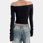 Off‑Shoulder Damestop met Lange Mouwen voor de Zomer – Luchtig, Elastisch en Schoudervrij Design dat elegantie combineert met verkoelend comfort voor trendy warm‑weer outfits.