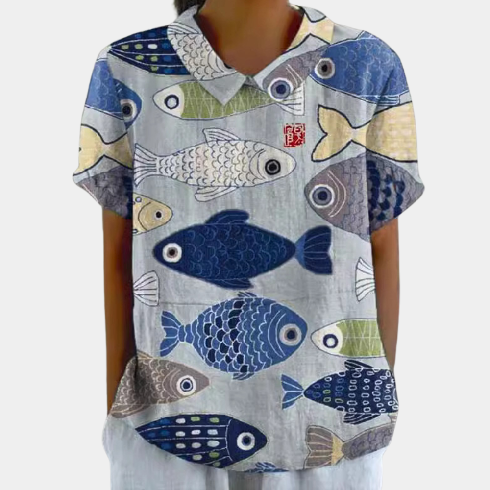 Dames Blouse met Print en Korte Mouwen
