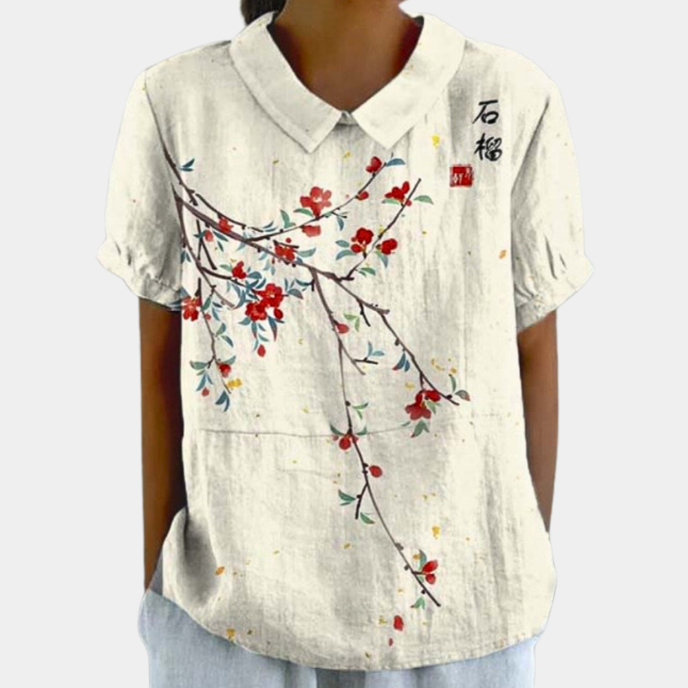 Dames Blouse met Print en Korte Mouwen