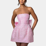 Strapless Mini Jurk met Strikdetail en Flowy Pasvorm