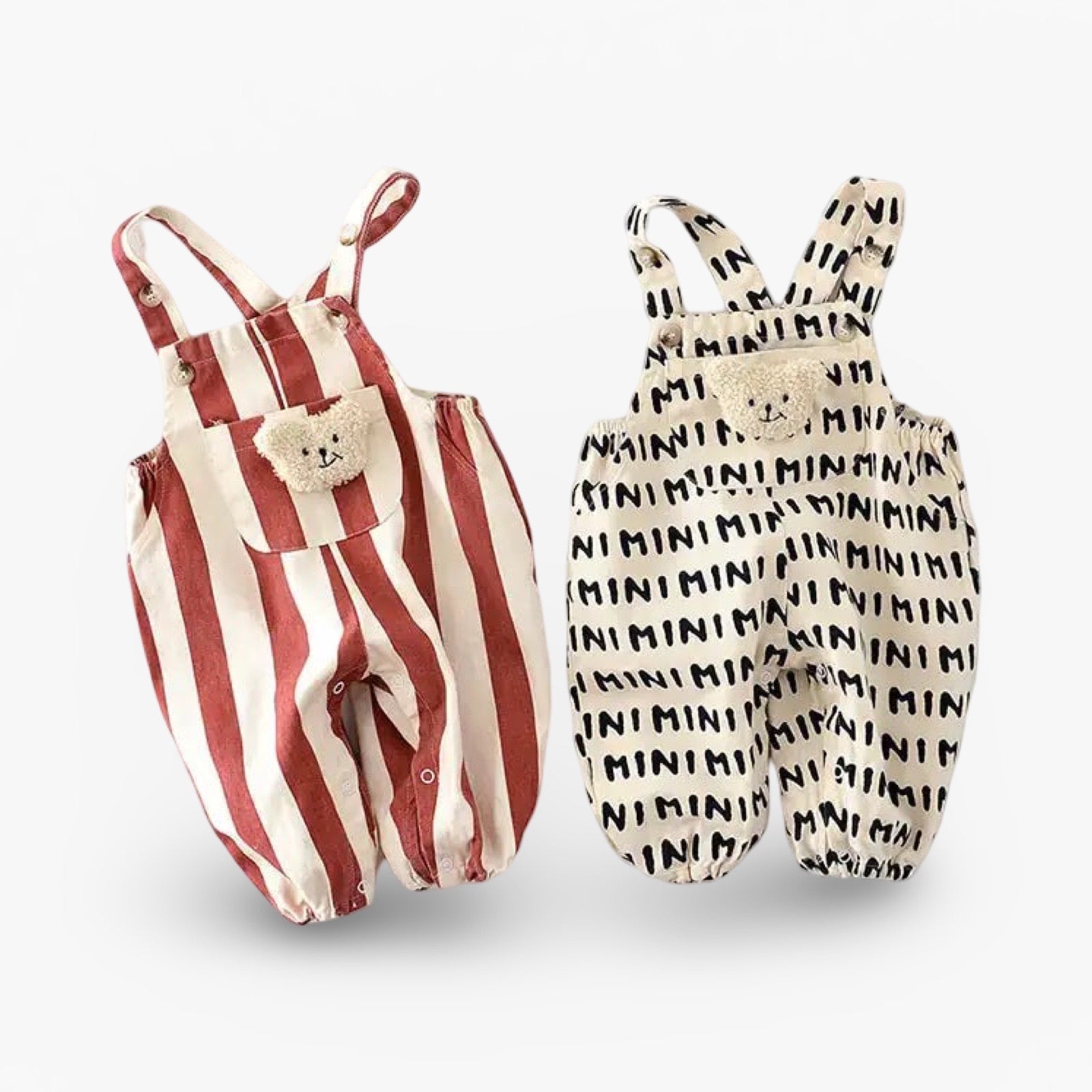StripeBear gestreepte baby overal met beertje – zachte comfortabele romper met schattige berenopdruk voor dagelijks gebruik.