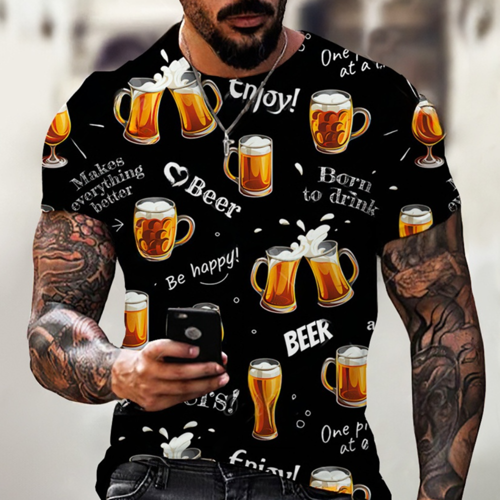 Jens speels print Oktoberfest T-shirt voor heren – comfortabel en lichtgewicht T-shirt met vrolijke Beierse print, ideaal voor bierfeesten en zomerse thema-evenementen.