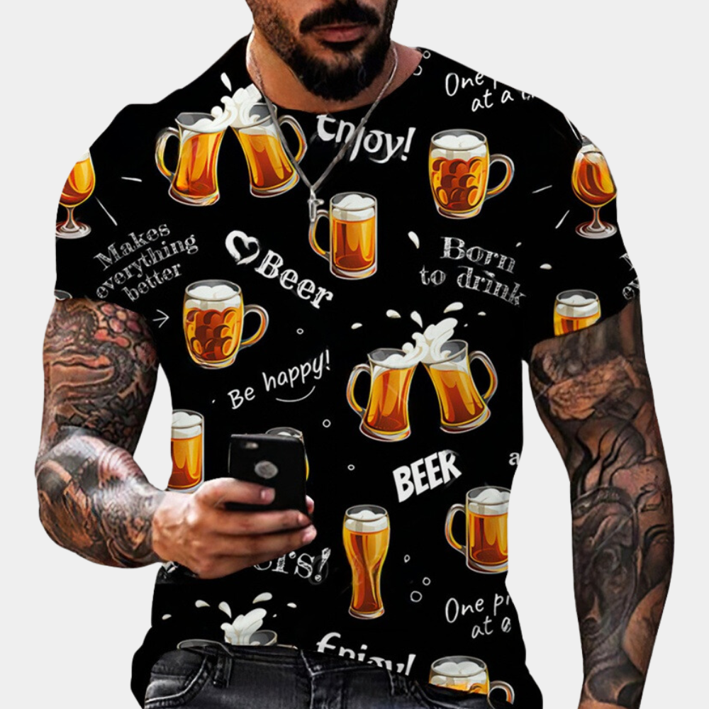 Jens speels print Oktoberfest T-shirt voor heren – comfortabel en lichtgewicht T-shirt met vrolijke Beierse print, ideaal voor bierfeesten en zomerse thema-evenementen.
