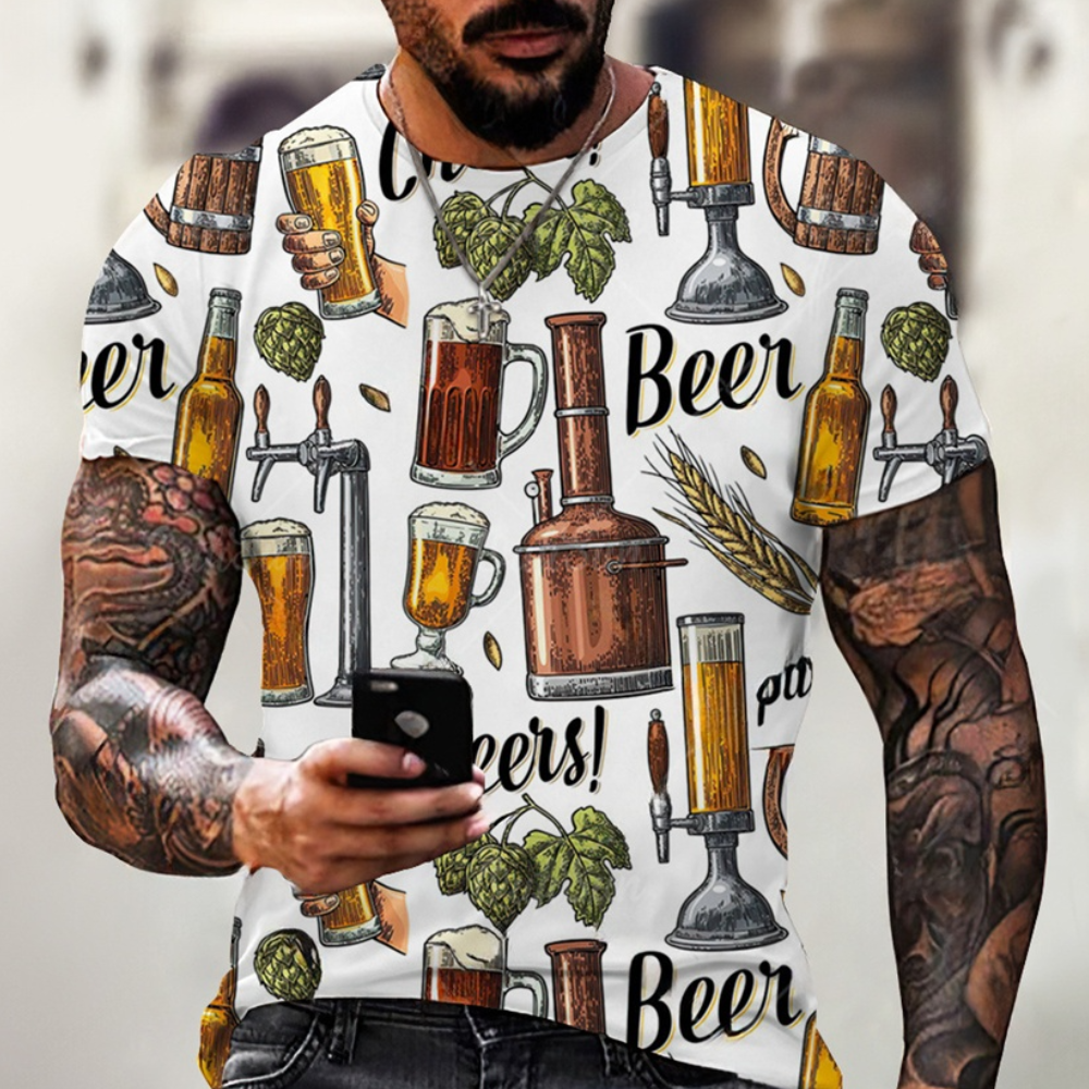 Jens speels print Oktoberfest T-shirt voor heren – comfortabel en lichtgewicht T-shirt met vrolijke Beierse print, ideaal voor bierfeesten en zomerse thema-evenementen.