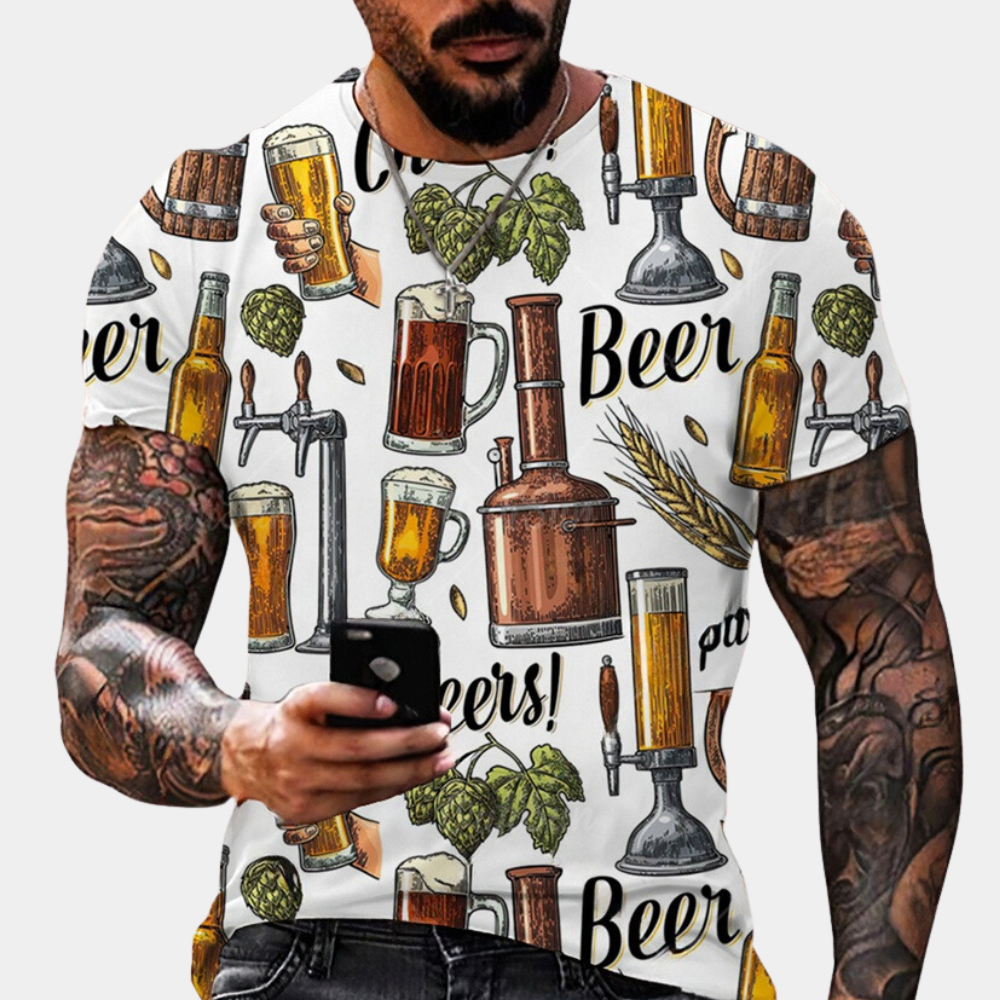 Jens speels print Oktoberfest T-shirt voor heren – comfortabel en lichtgewicht T-shirt met vrolijke Beierse print, ideaal voor bierfeesten en zomerse thema-evenementen.