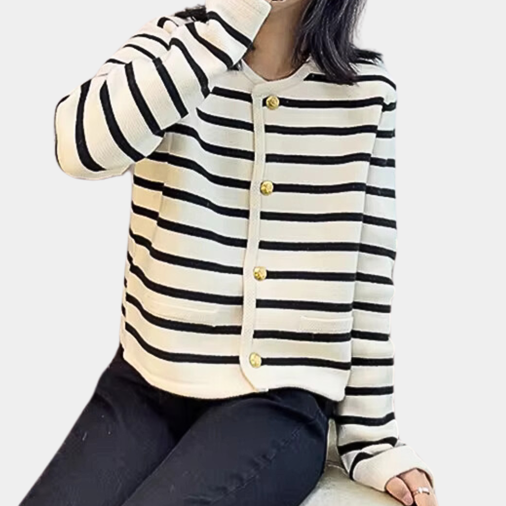 Alenka – Stijlvol gestreept vest voor dames – Elegant vest met een trendy streepdesign, ideaal voor een modieuze en comfortabele uitstraling in elke casual setting. Perfect voor zowel de lente als herfst.