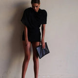 Mini Jurk met Pofmouwen en Gedrapeerde Taille