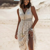 Boho Maxi Jurk met Kant Details en V Hals