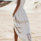 Boho Maxi Jurk met Kant Details en V Hals
