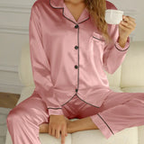 Satijnen Pyjamaset met Contrastbies