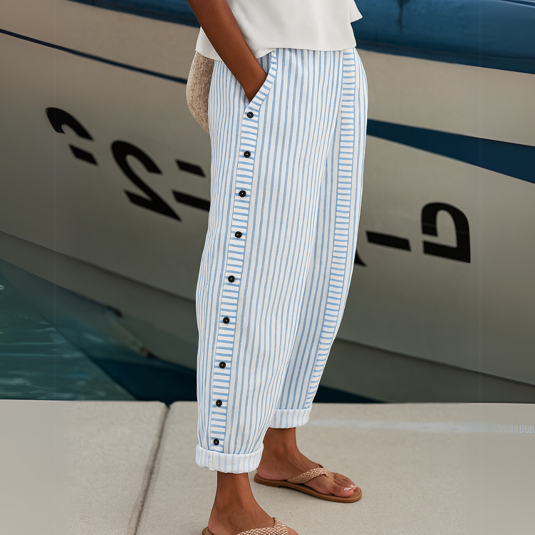 Dames Gestreepte Broek met Elastische Taille