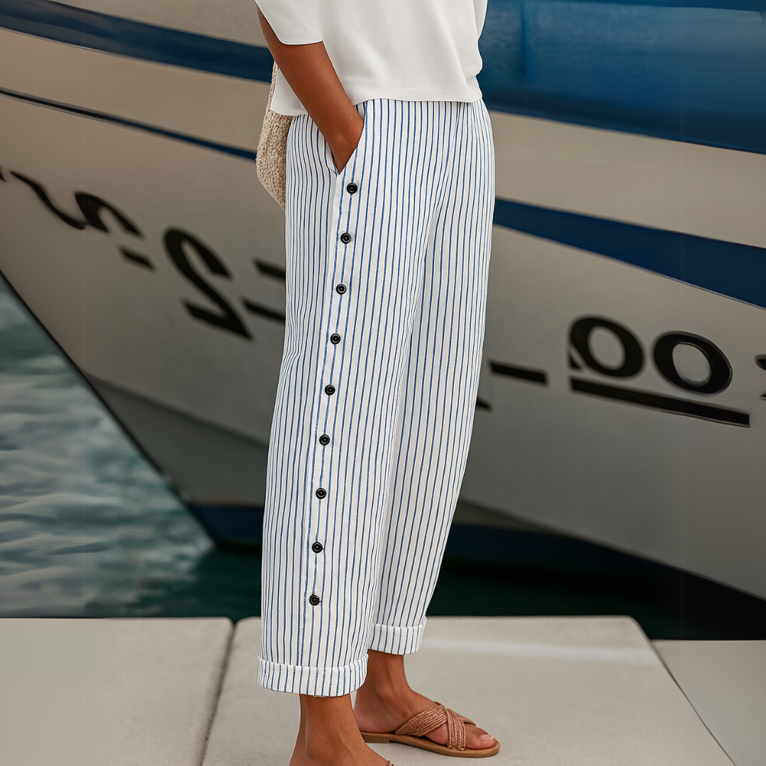 Dames Gestreepte Broek met Elastische Taille