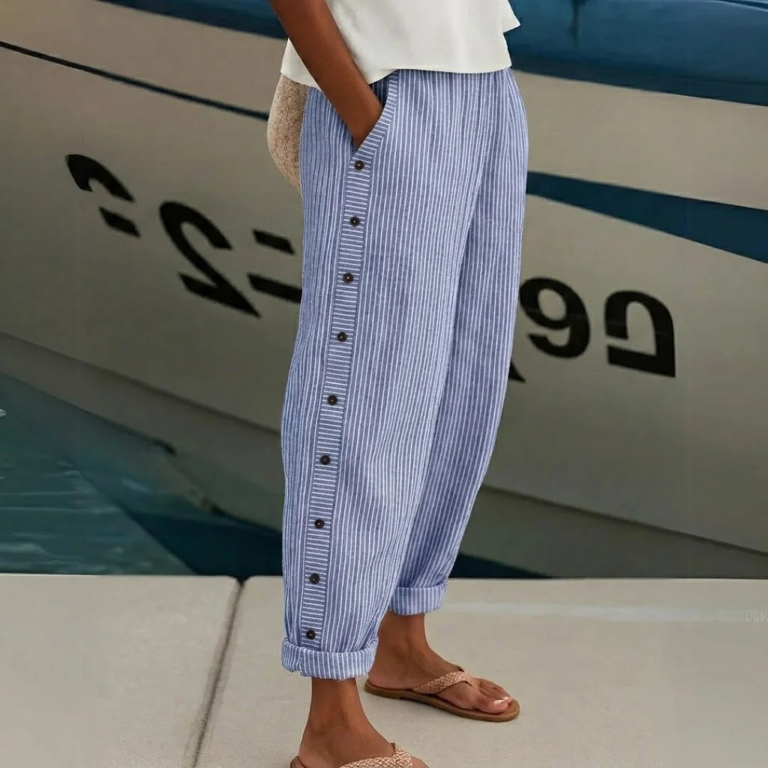 Dames Gestreepte Broek met Elastische Taille