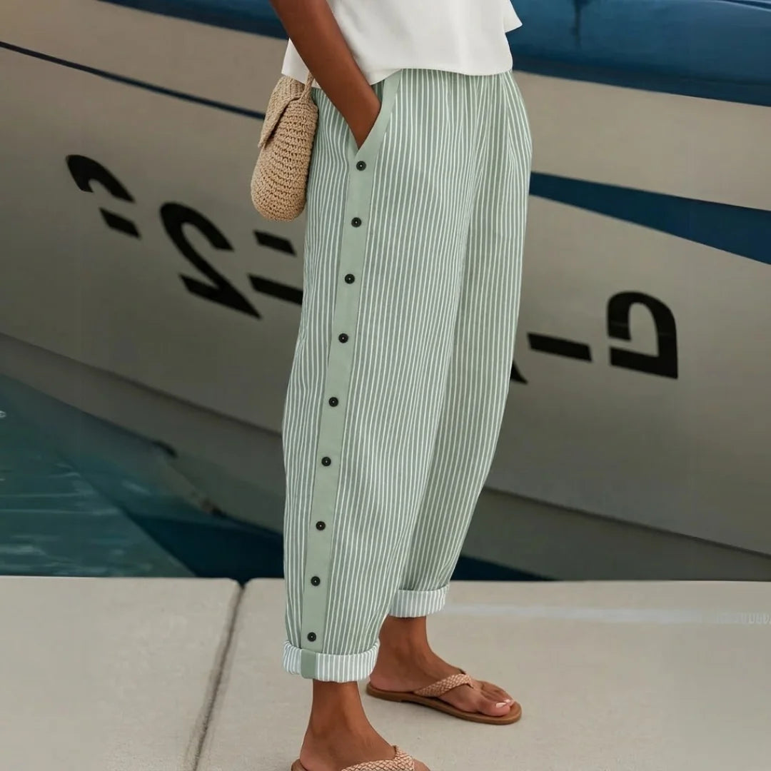 Dames Gestreepte Broek met Elastische Taille