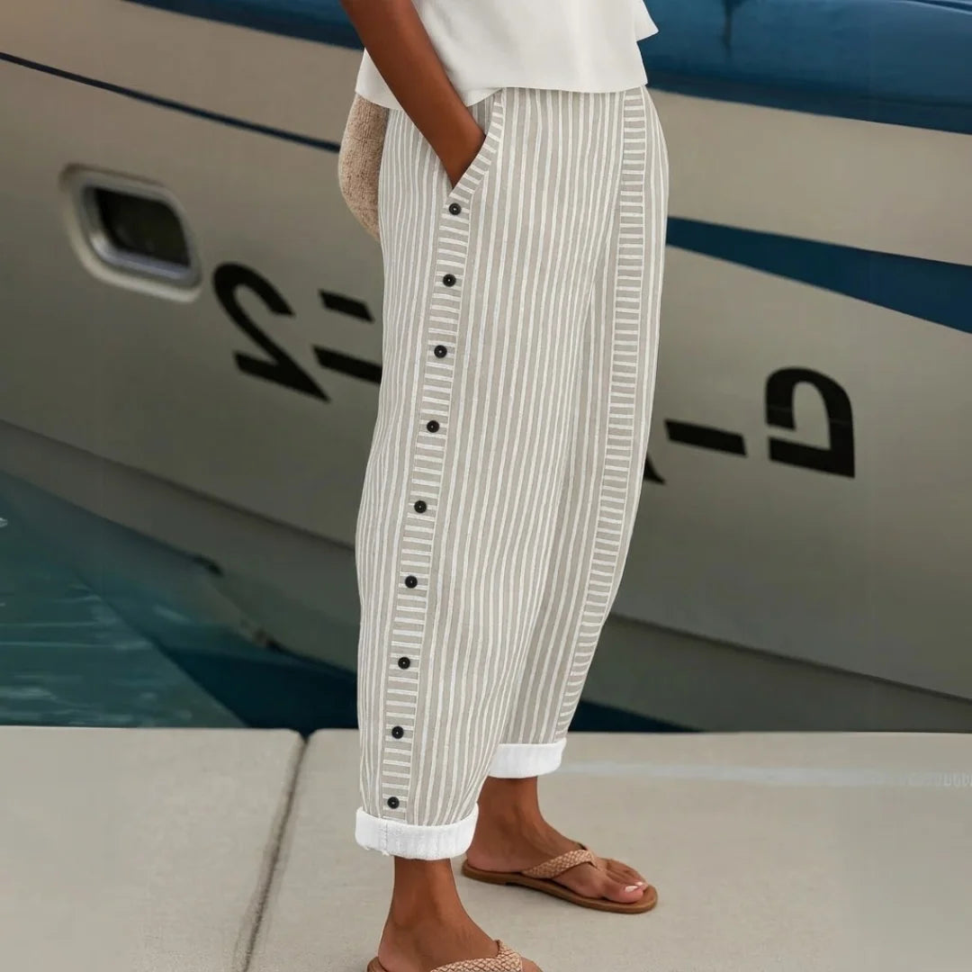 Dames Gestreepte Broek met Elastische Taille