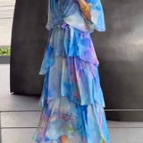 Dames Maxi Jurk met Gelaagde Volants en Print