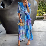 Dames Maxi Jurk met Gelaagde Volants en Print