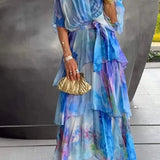 Dames Maxi Jurk met Gelaagde Volants en Print