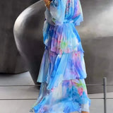 Dames Maxi Jurk met Gelaagde Volants en Print