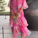 Dames Maxi Jurk met Gelaagde Volants en Print