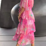Dames Maxi Jurk met Gelaagde Volants en Print