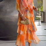 Dames Maxi Jurk met Gelaagde Volants en Print