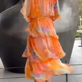 Dames Maxi Jurk met Gelaagde Volants en Print