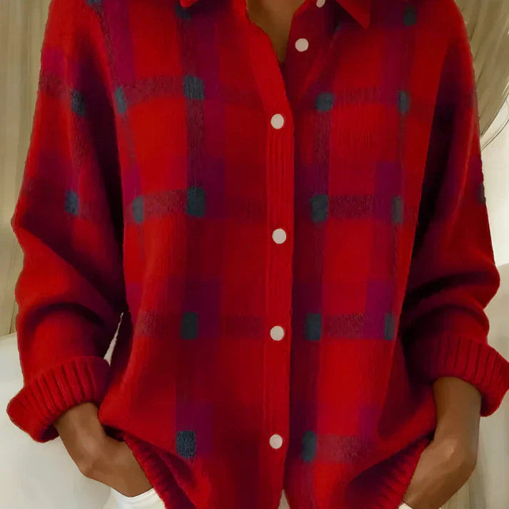 Dames Geruite Flanellen Blouse met Lange Mouwen