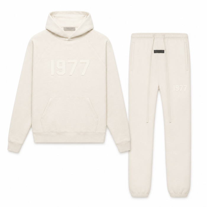 Heren 1977 Premium Streetwear Set – Hoodie & Joggingbroek – Crème