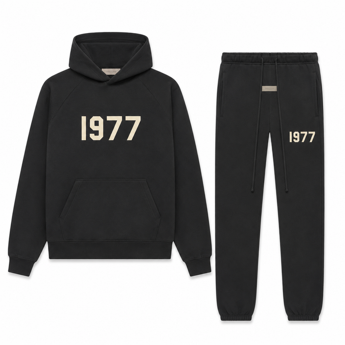 Heren 1977 Premium Streetwear Set – Hoodie & Joggingbroek – Zwart
