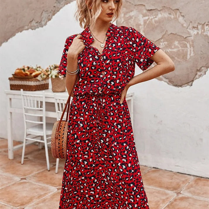 Roestbruine Midi Jurk met Print