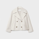 Elara chique korte jas voor dames – stijlvolle jas met dubbele rij knoopsluiting, hoogwaardige stof en comfortabele pasvorm, perfect voor werk of speciale gelegenheden.
