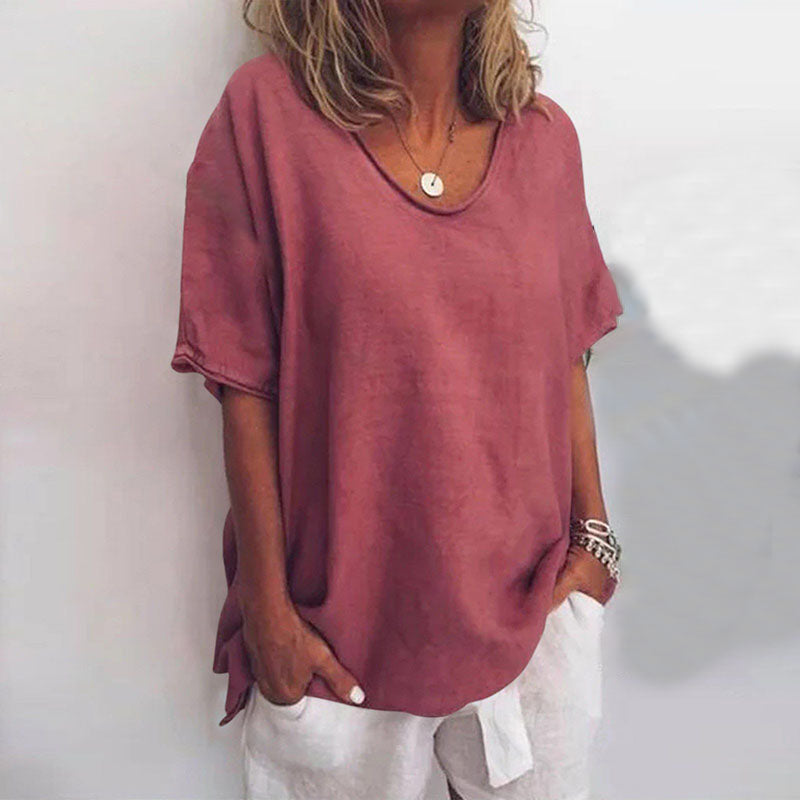 Dames Losvallend T-shirt met V-hals