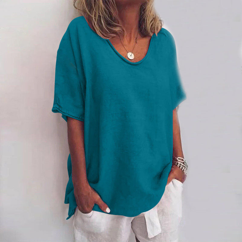 Dames Losvallend T-shirt met V-hals