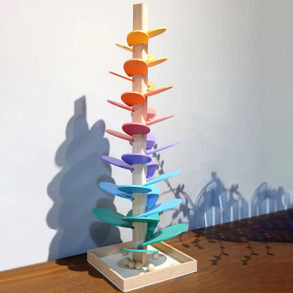 Montessori interactieve geluidsboom – educatief regenboog murmur toren speelgoed voor kinderen, duurzaam hout en stimuleert zintuigen en concentratie.