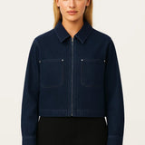 Korte Denim Jas met Ritssluiting en Kraag