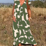 Losse Maxi Jurk met Abstracte Print