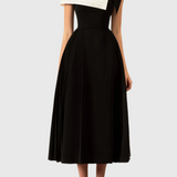 Elegante Off Shoulder Midi Jurk met Contrast Design