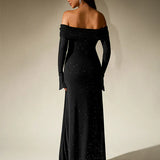 Off-Shoulder Maxi Jurk met Glitterdetails